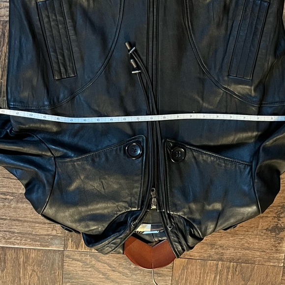 DKNY Black Leather Zip Front Hoodie jacket. Size XL. Mint condition. - Picture 8 of 10